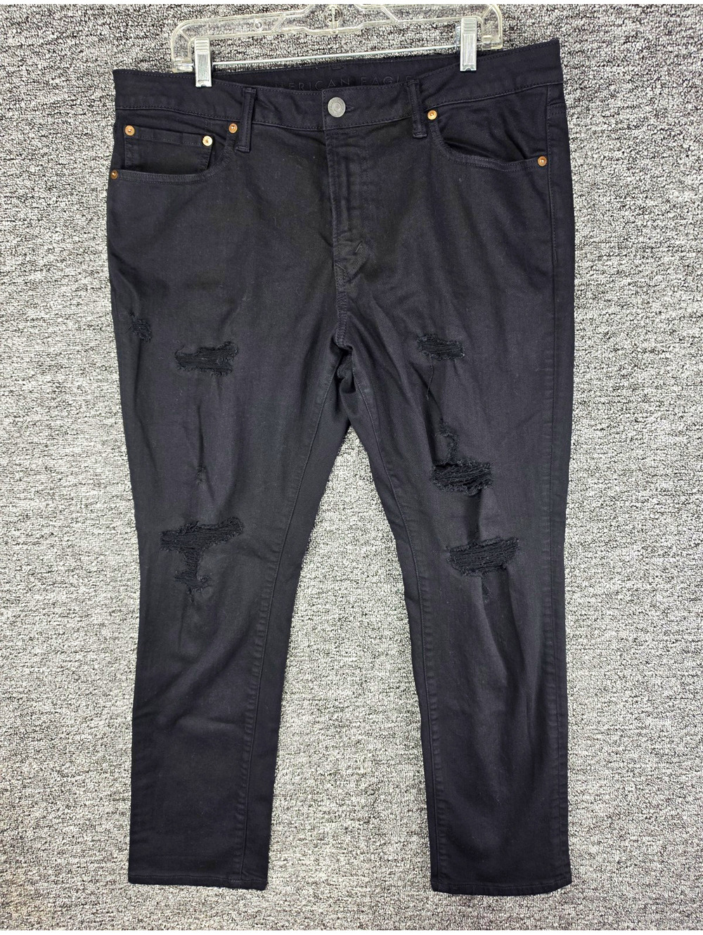 American Eagle Outfitters AirFlex+ Skinny Black Dark Wash Distressed Jeans 36x30